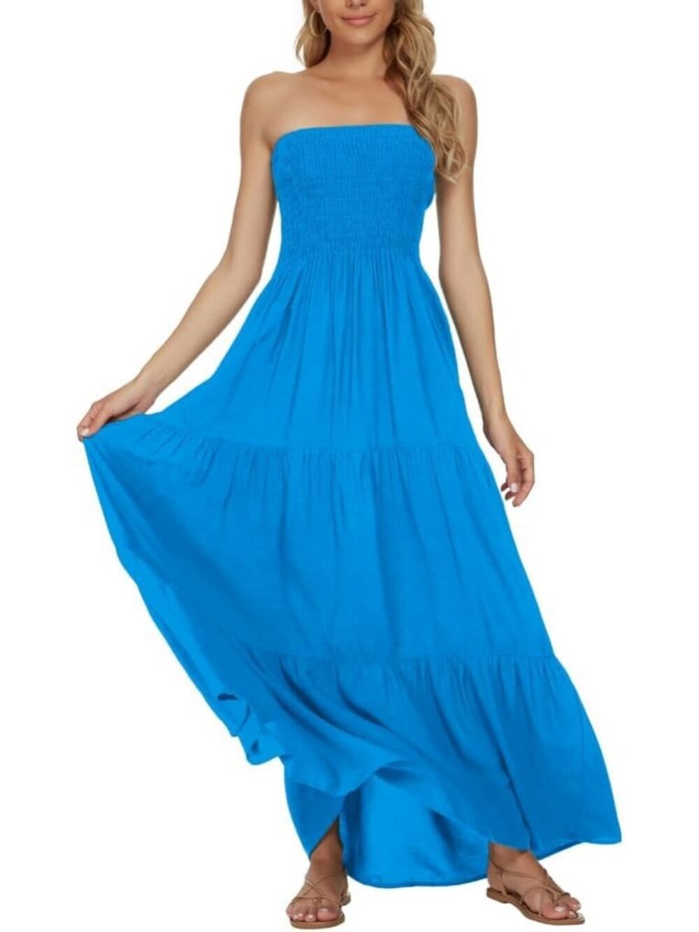 Women's Blue Arzu Summer Strapless  Top Off Shoulder Boho Beach Long Maxi Dress